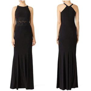 LM Collection Black Mesh Insert Crochet Formal Gown $285